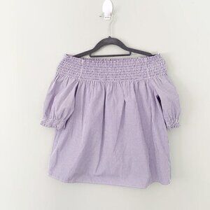 5/$25 Bershka smocked off the shoulder elbow sleeve narrow striped top - Small